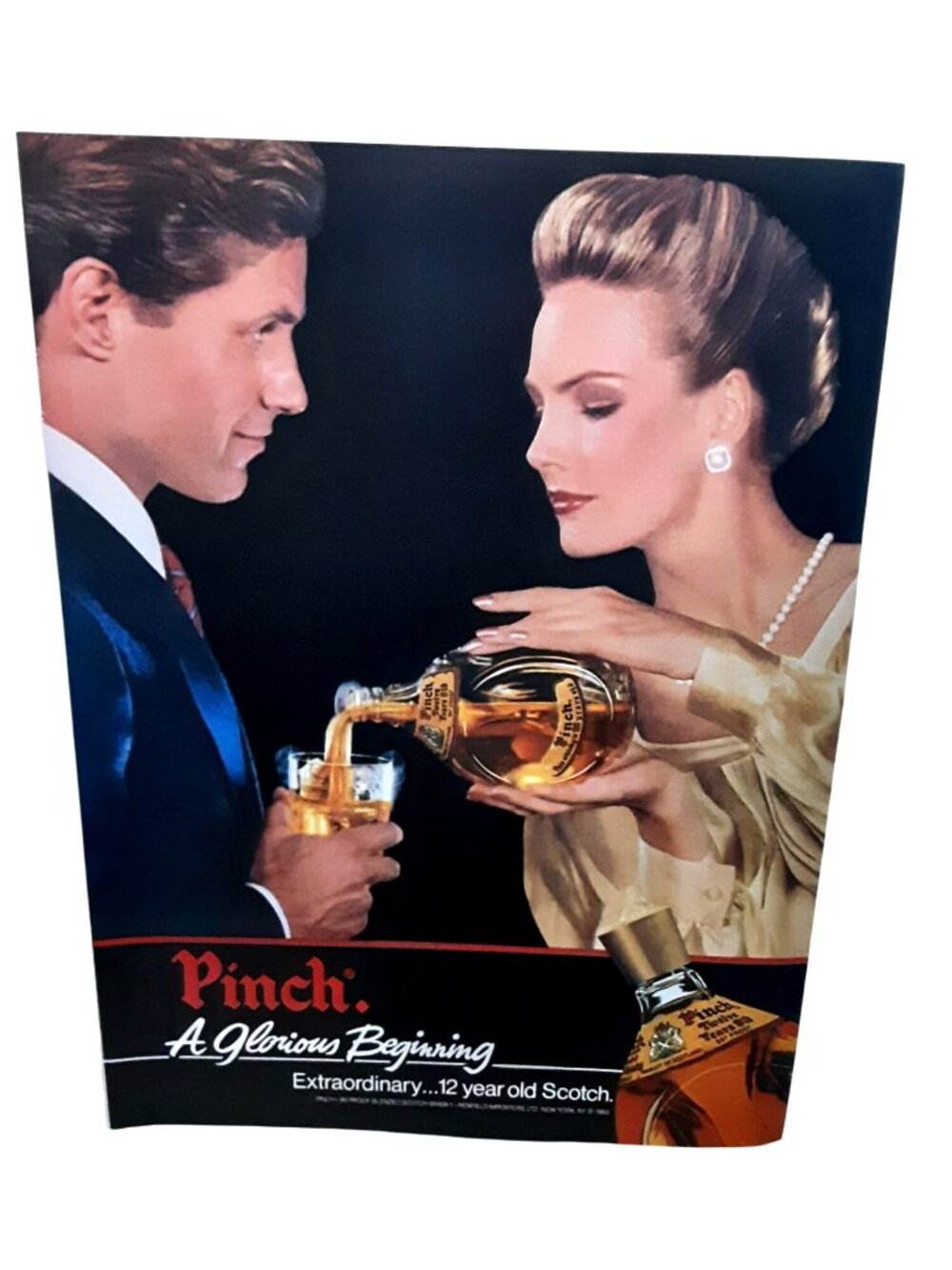 Vintage 1984 Pinch Scotch Ad A Glorious Beginning Whisky Pour Print